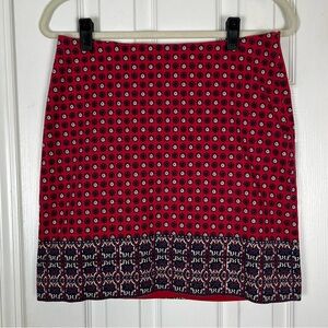 Talbots Petites Red/Multicolored Geometric Floral Pattern Straight Skirt